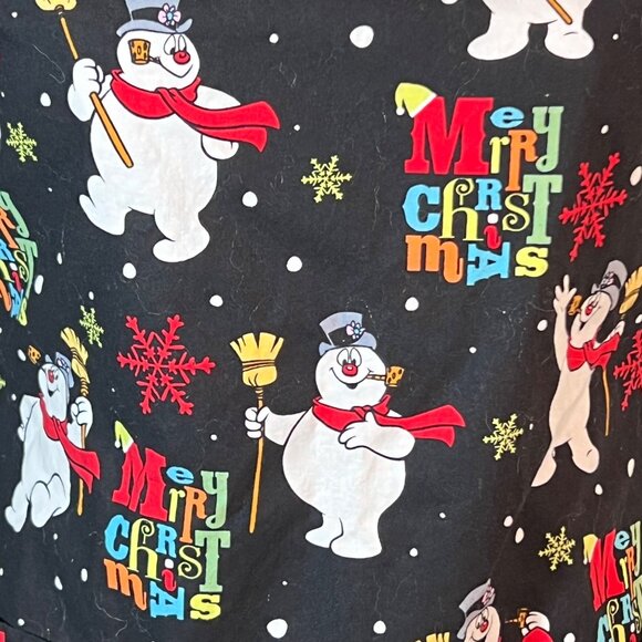 Frosty The Snowman Christmas Scrub Top Size XS 100% Cotton Black Short Sleeve - Picture 1 of 6